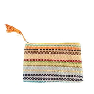 Women's Multicolor Zippered Paper Tassel Pouch GUC